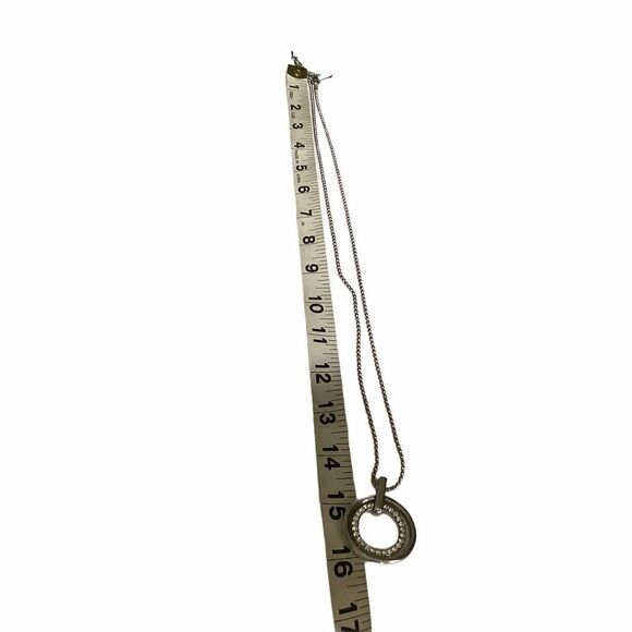 Cookie Lee Silver Tone 2 Circle Hoop RhinestonePendant Necklace 32" total - Picture 4 of 10